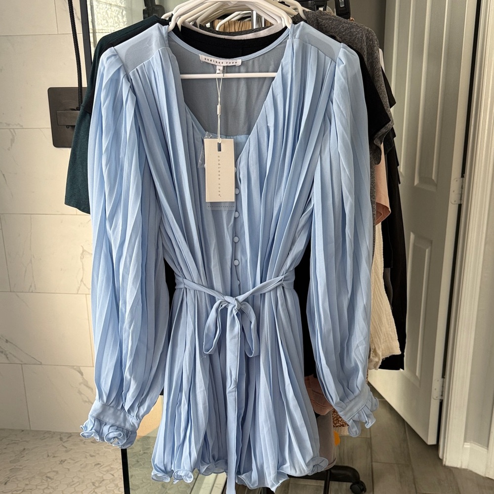 Endless Rose Sky Blue Pleated Dress